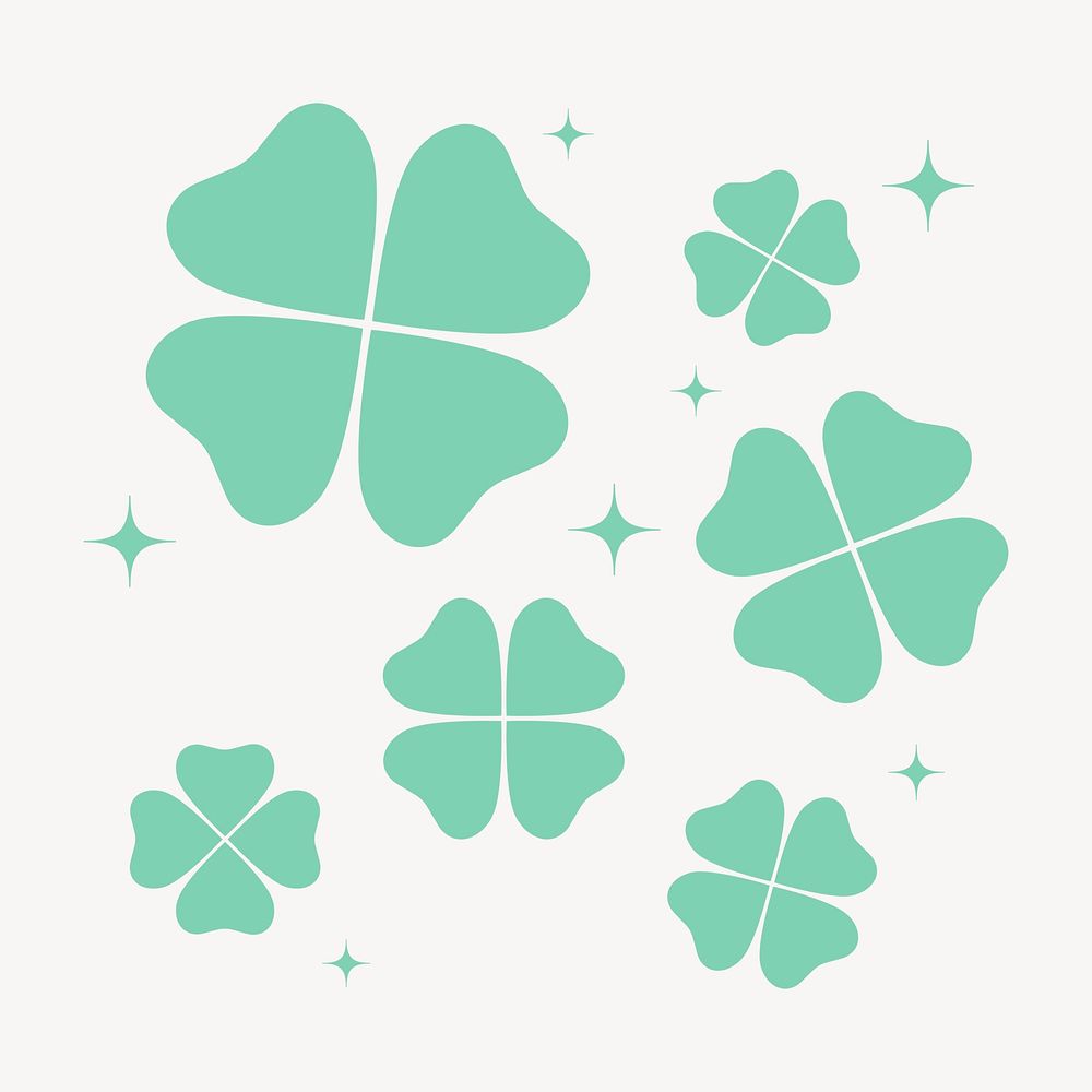 Green clover leaves sticker, sparkly botanical illustration psd