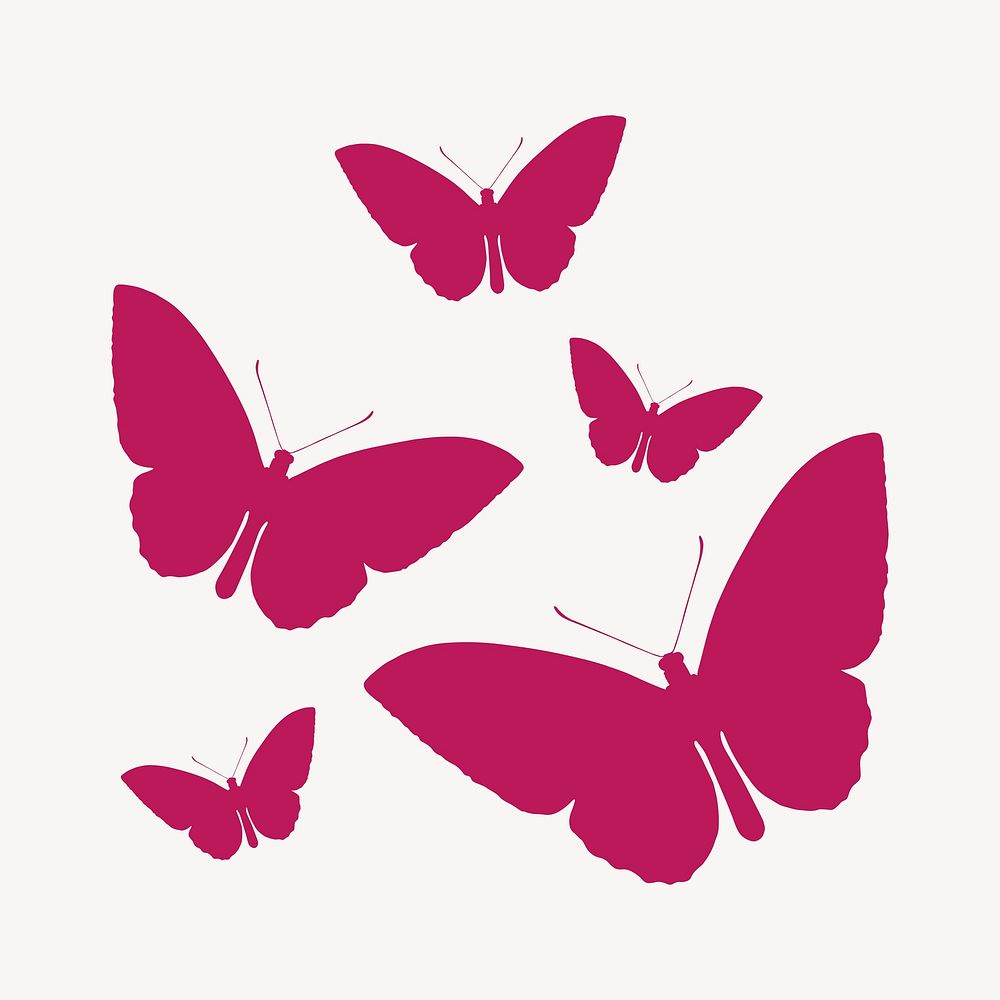 Pink butterflies silhouette clipart, flat insect graphic