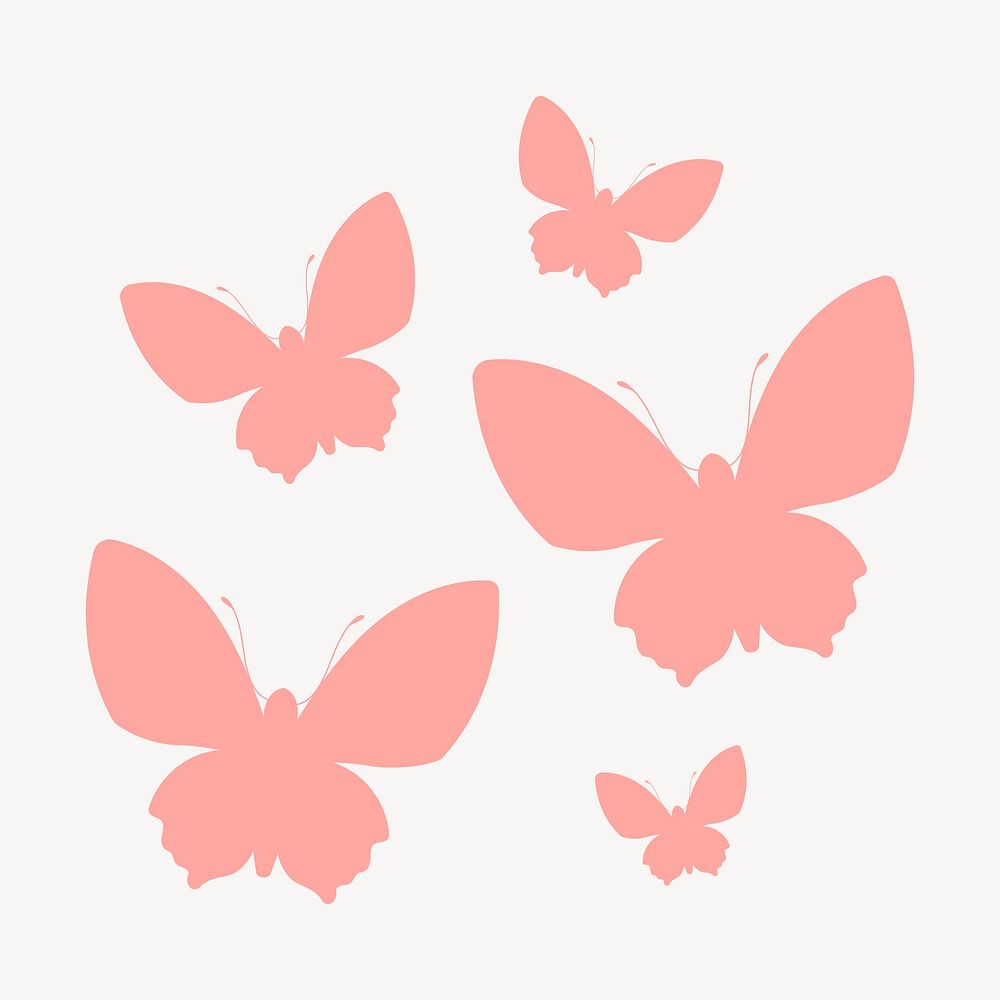 Pink butterflies silhouette sticker, flat pastel graphic psd