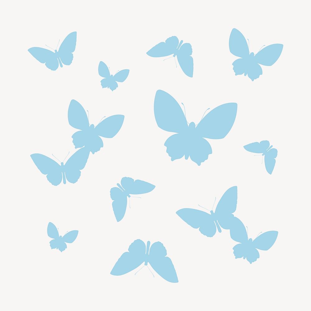 Blue butterflies silhouette clipart, flat pastel graphic