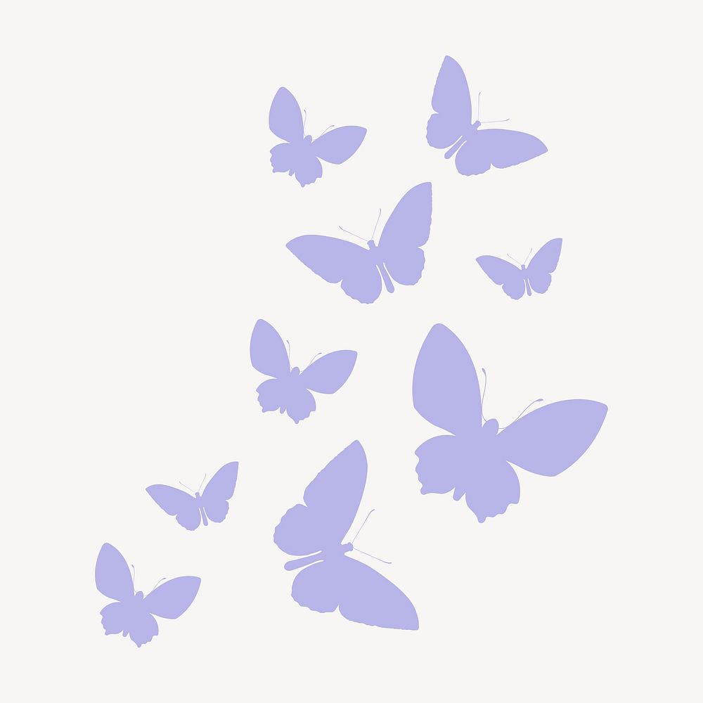 Purple butterflies silhouette clipart, flat pastel graphic