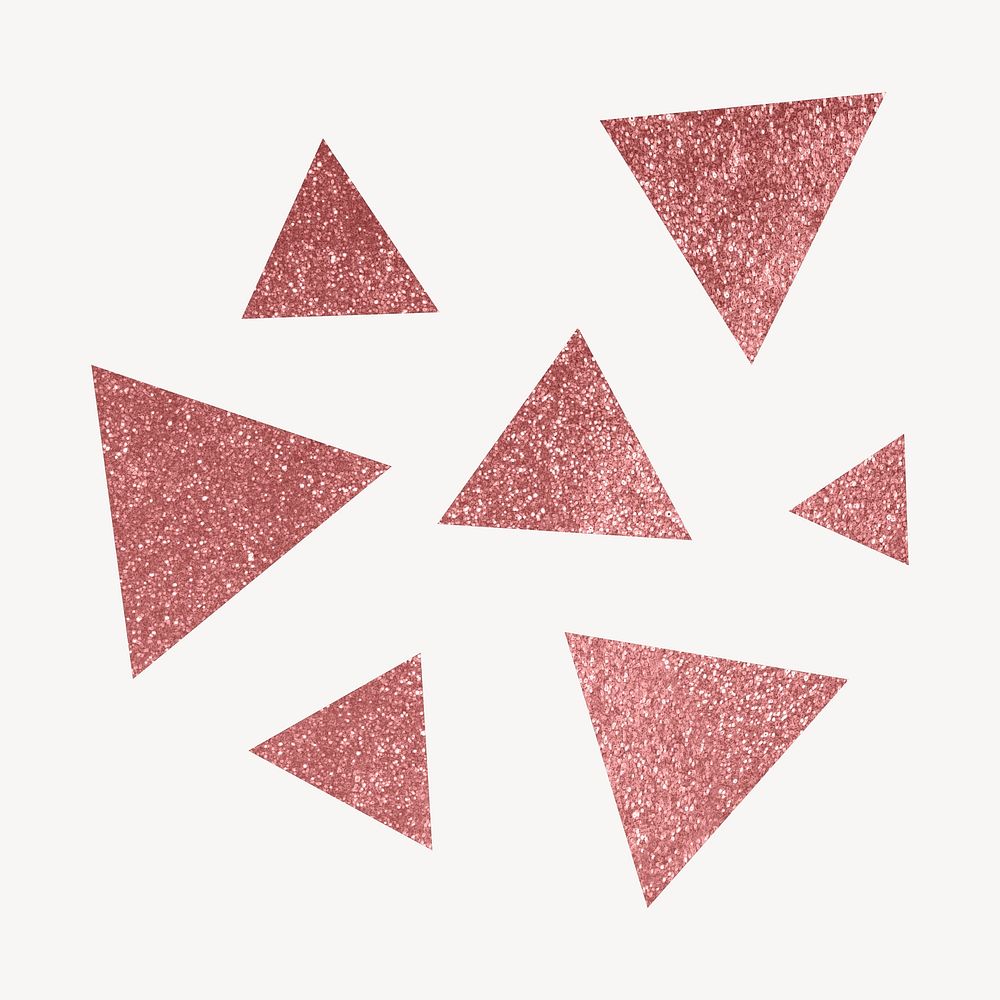 Glittery triangles clipart, pink geometric shape in aesthetic design vector