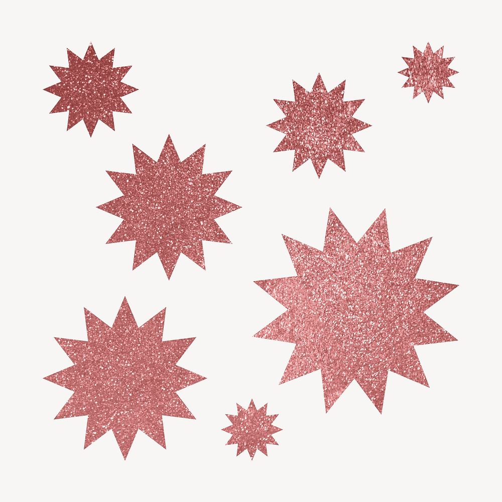 Glittery sunburst icon sticker, pink geometric shape psd
