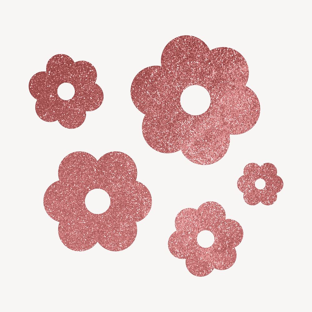Pink flower sticker, glittery aesthetic design psd