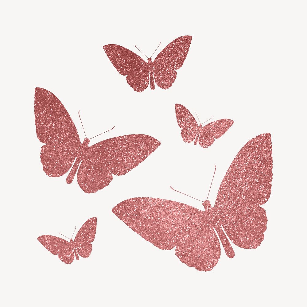 Pink butterflies sticker, glittery aesthetic silhouette psd