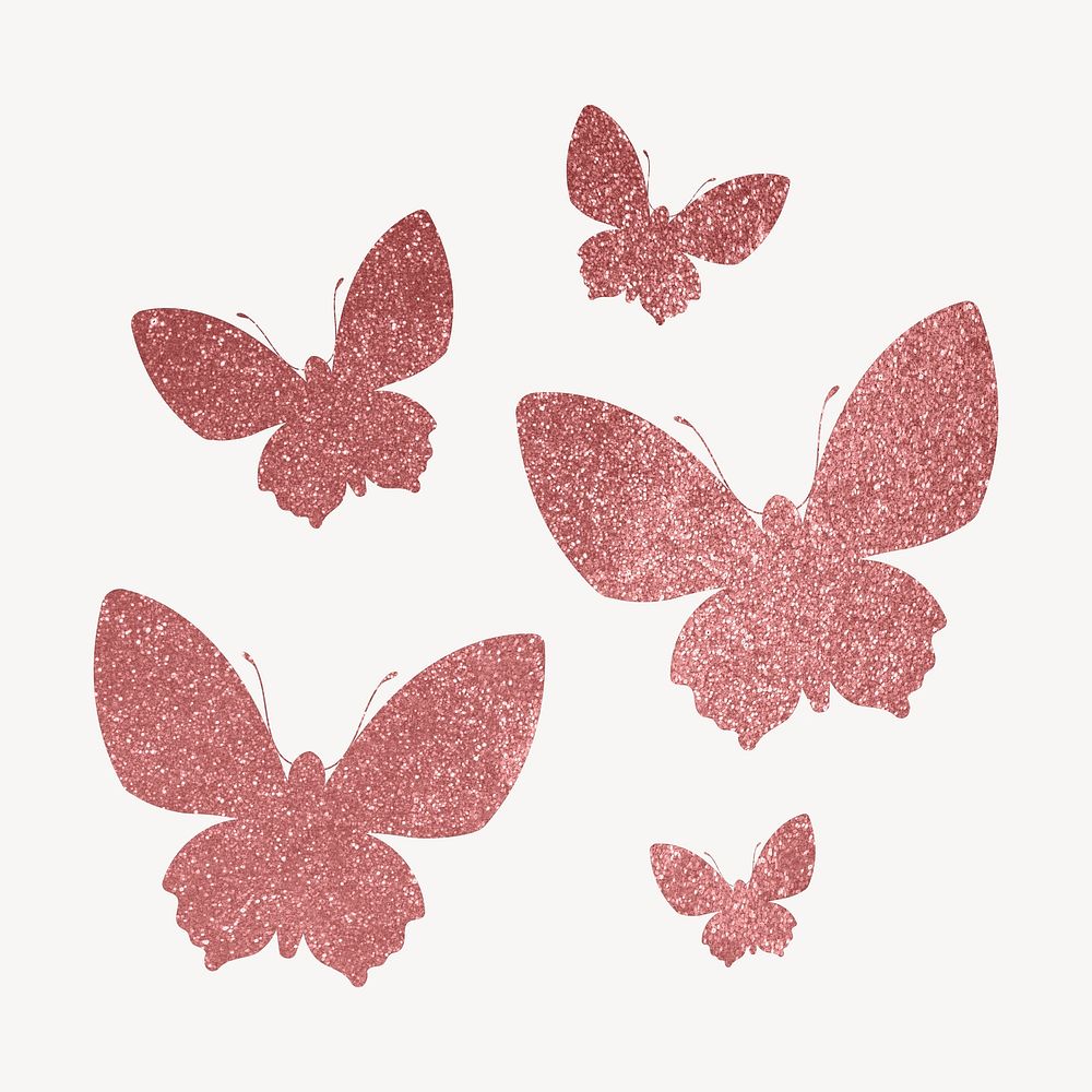 Pink butterflies silhouette clipart, glittery aesthetic