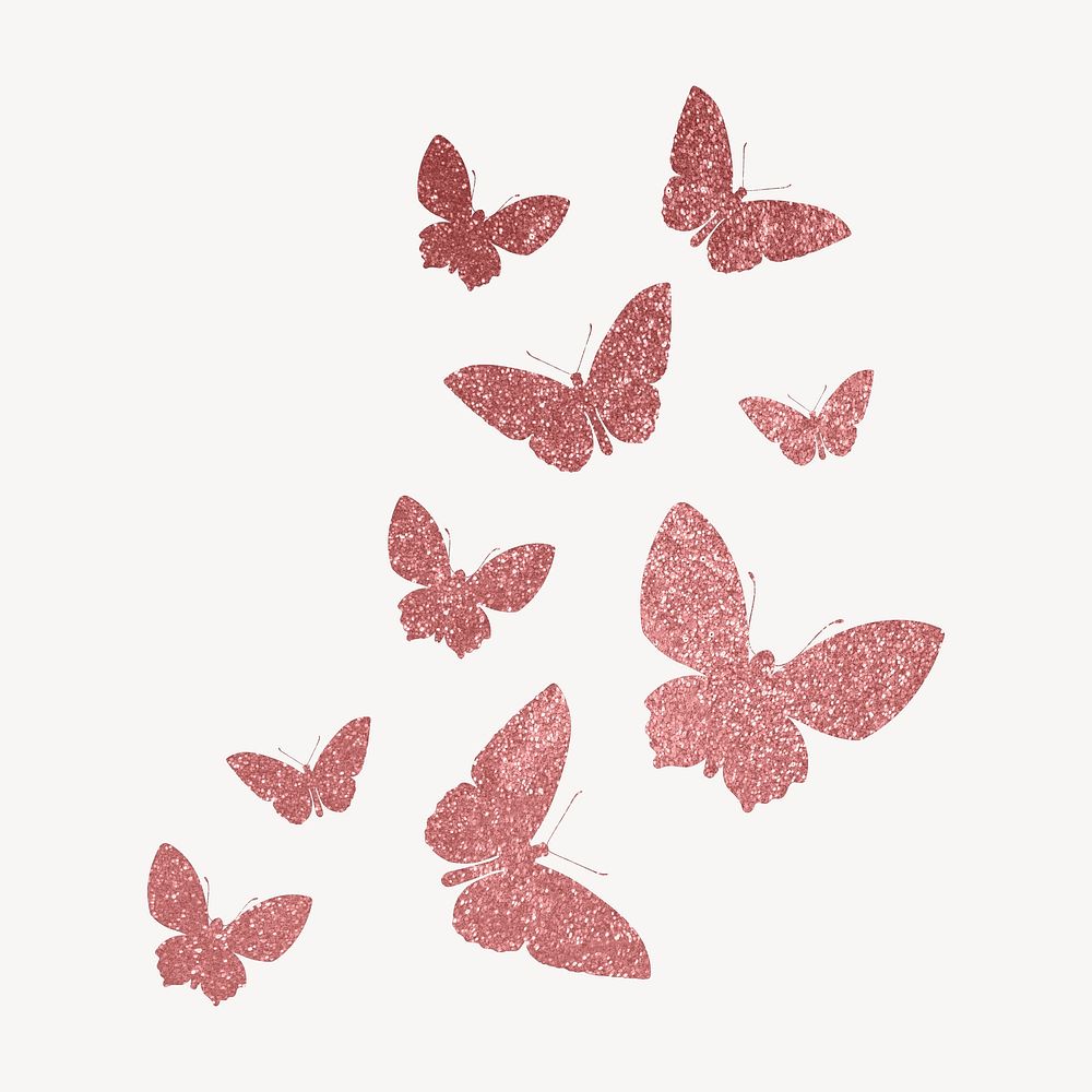 Pink butterflies silhouette clipart, glittery aesthetic
