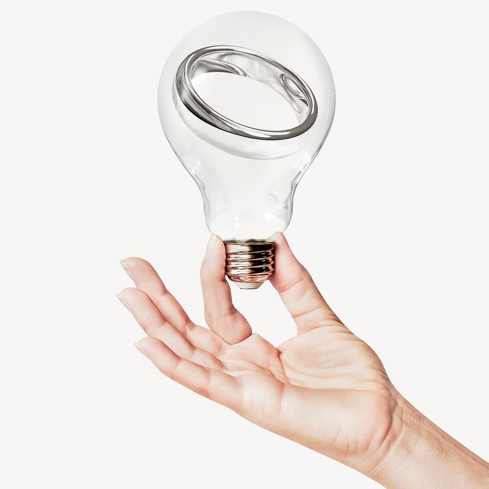 Silver wedding ring, marriage concept art with hand holding light bulb