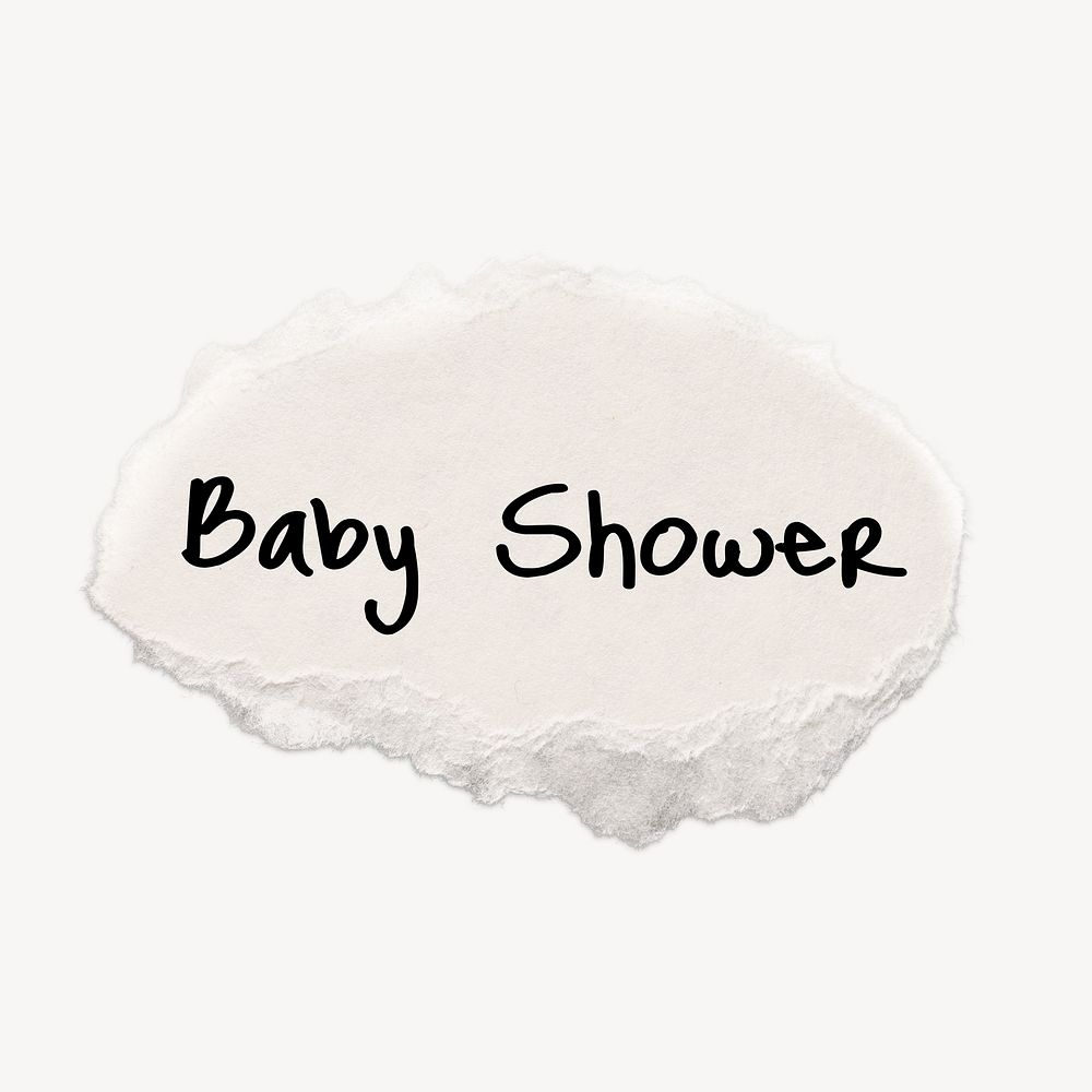 Baby shower word, typography on ripped paper, white clipart
