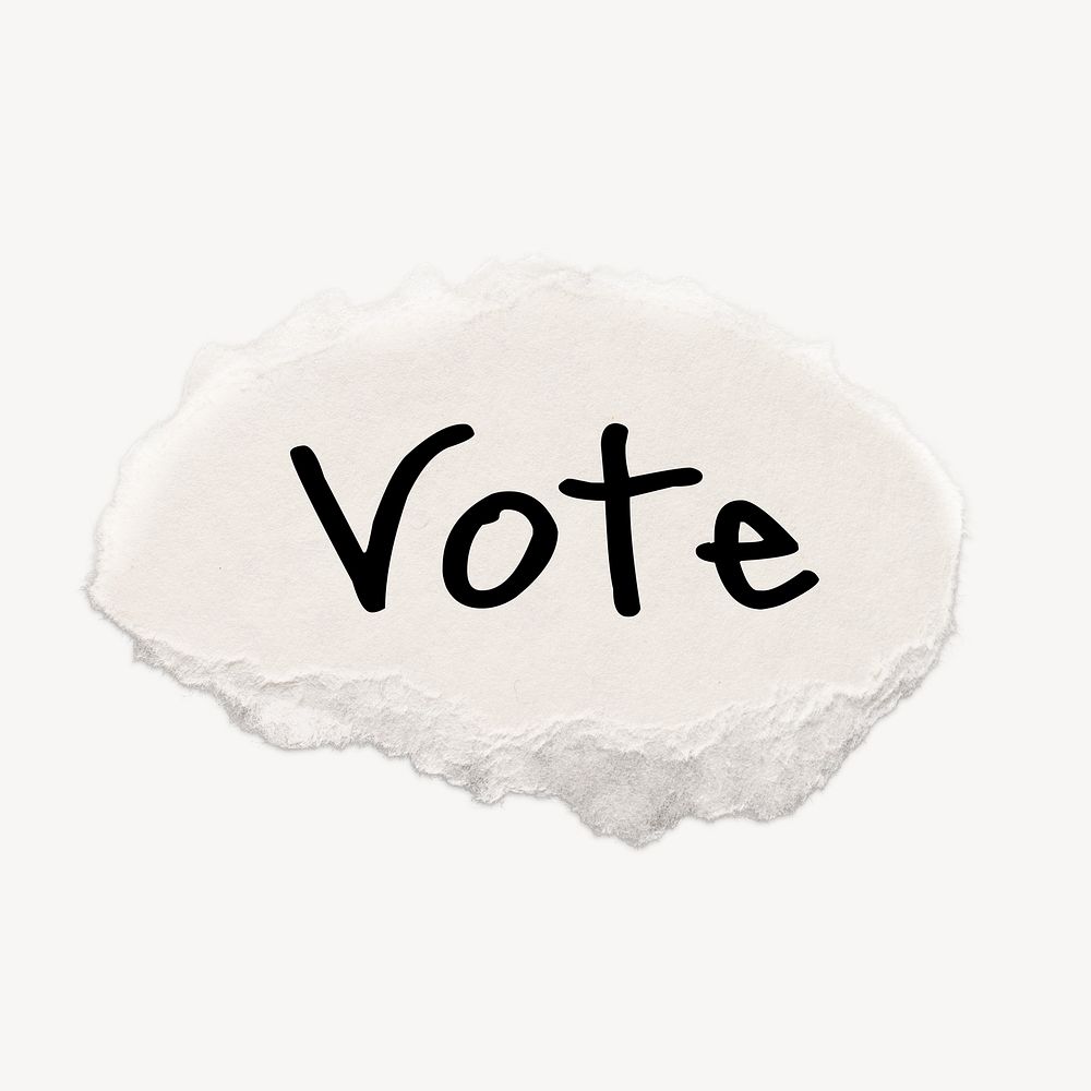 Vote word, ripped paper, white collage element psd