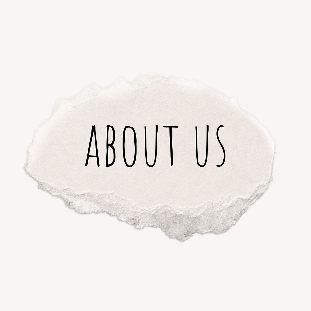 About us word typography, torn paper clipart