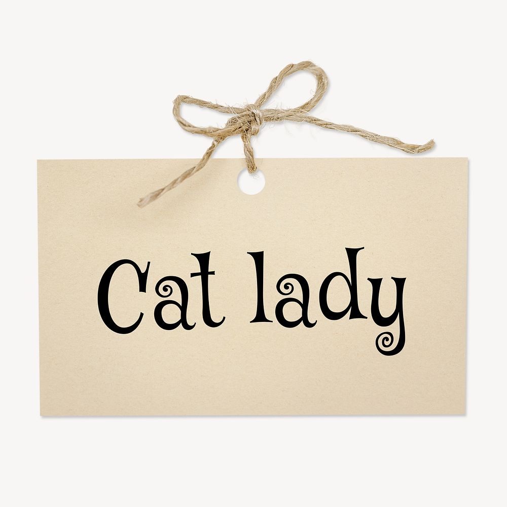 Cat lady word, brown paper with string ribbon clipart