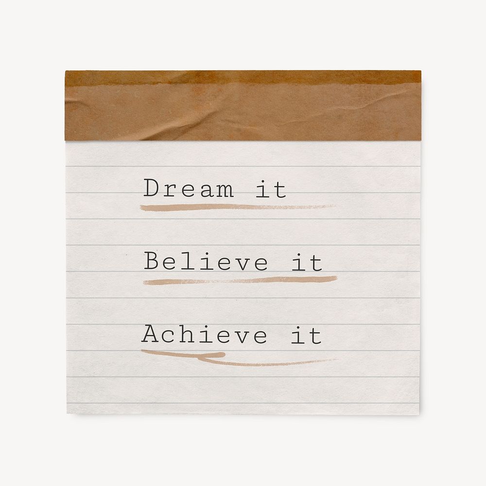 Lined paper template, brown stationery with editable quote psd, dream it, believe it, achieve it