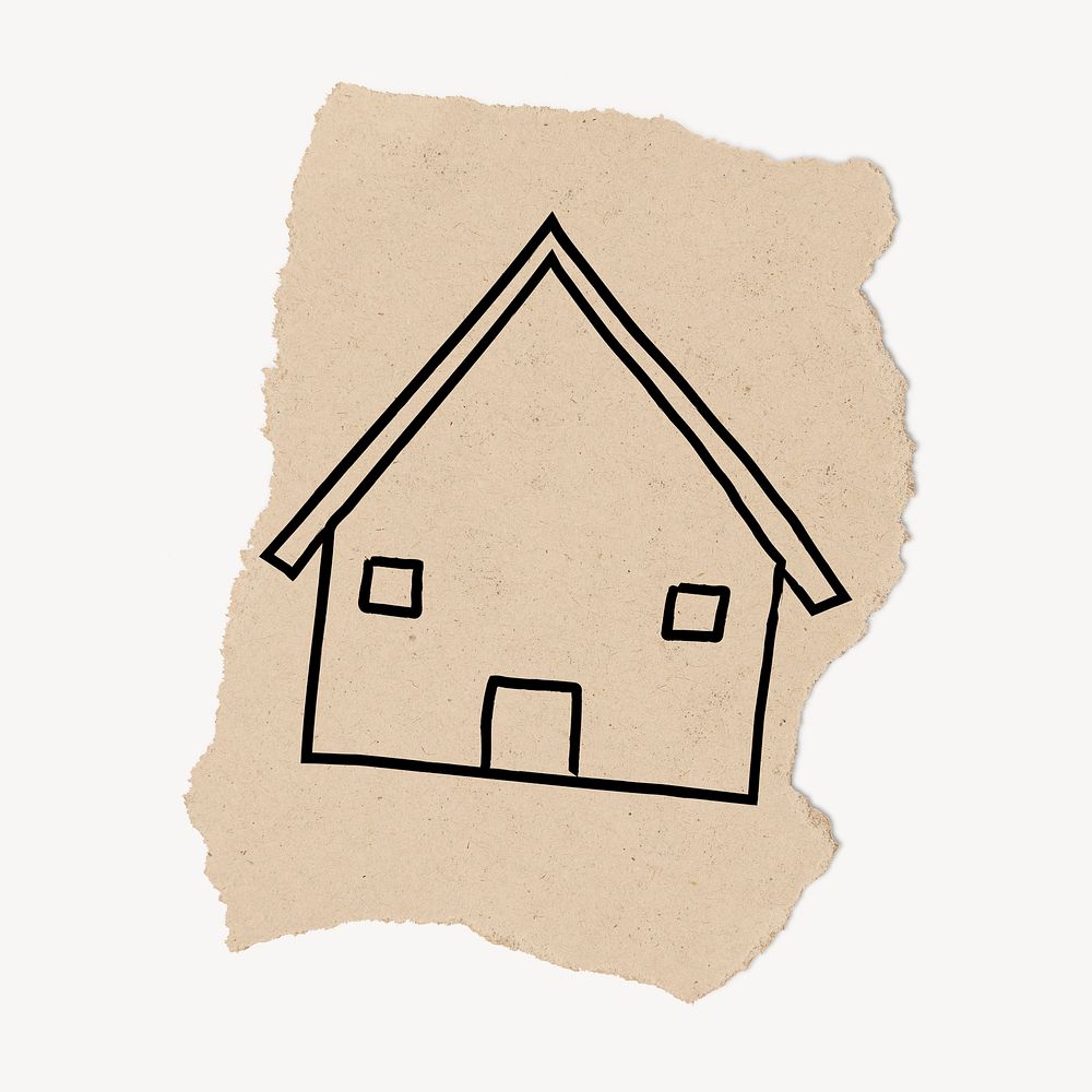 Cute home doodle, torn paper illustration psd