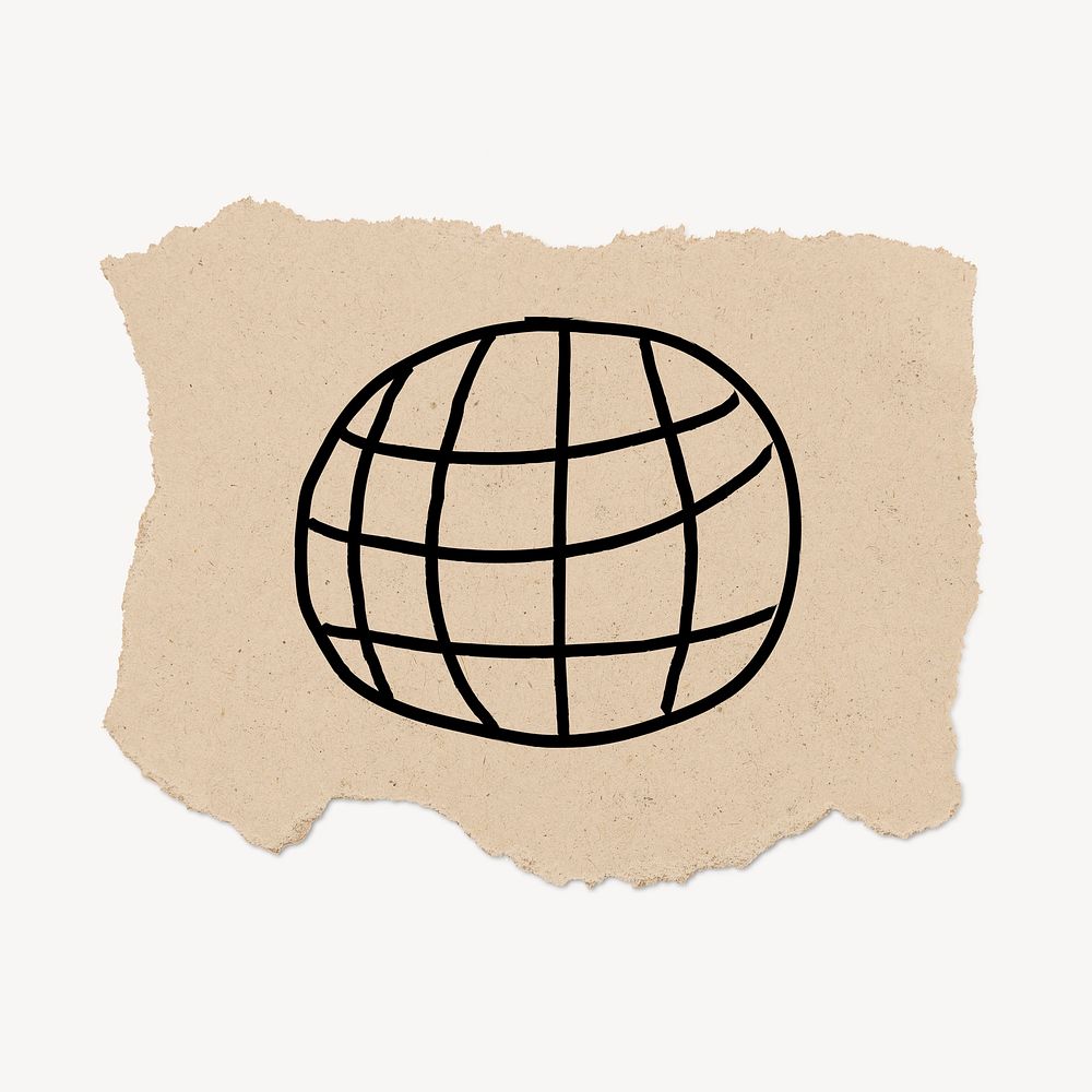 Cute globe doodle, torn paper, illustration psd