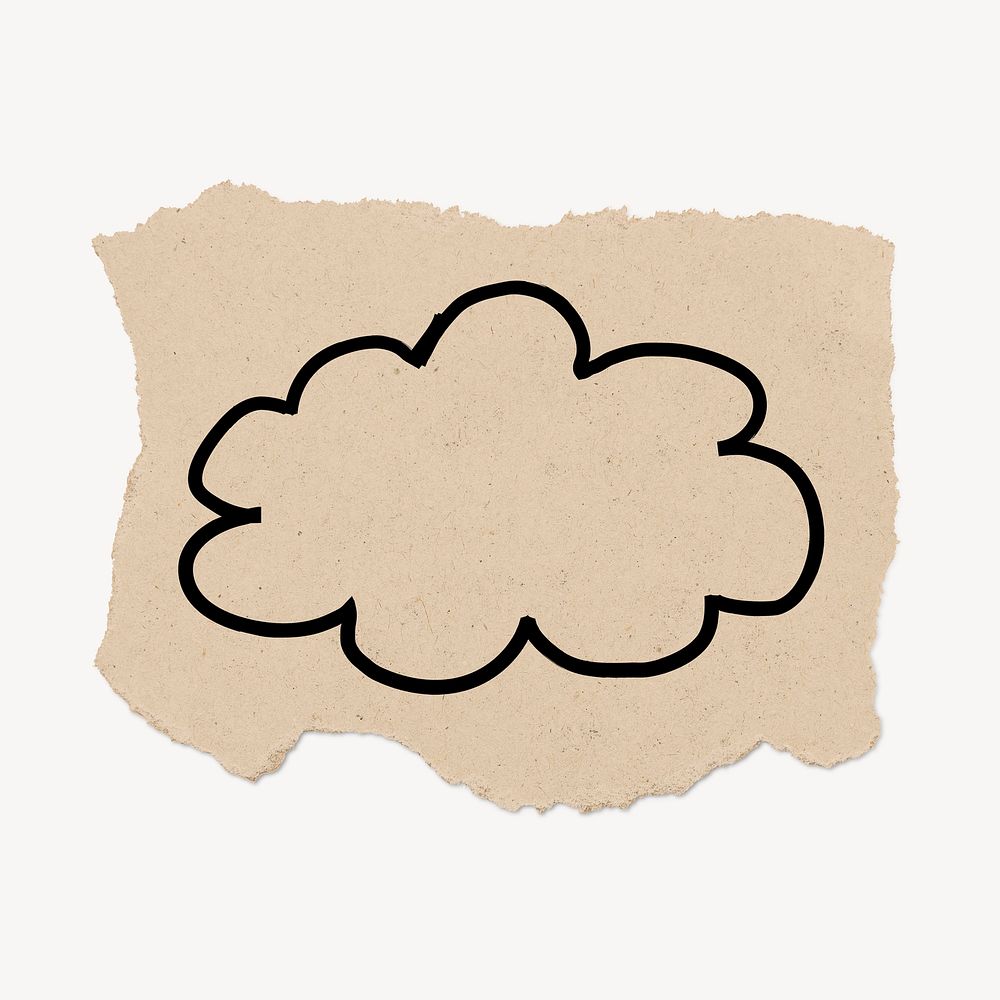 Cloud doodle, cute illustration, torn paper, beige design