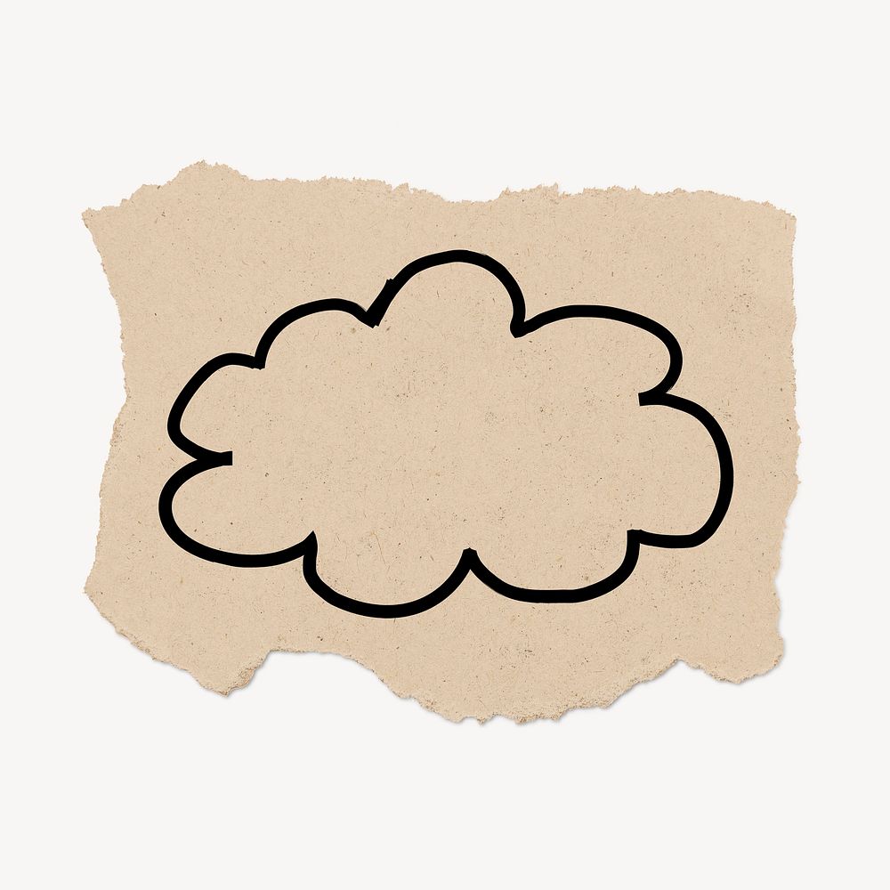 Cute cloud doodle, torn paper illustration psd