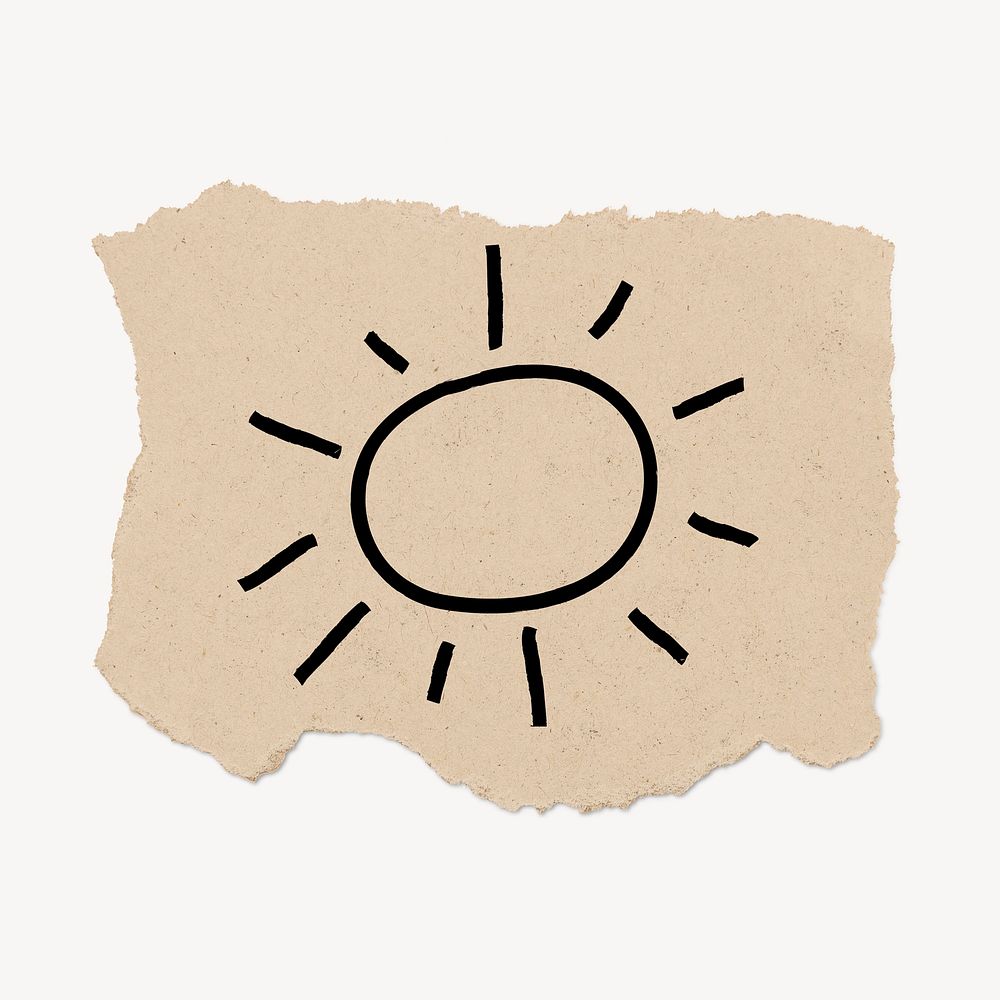 Cute sunshine doodle, torn paper, illustration psd