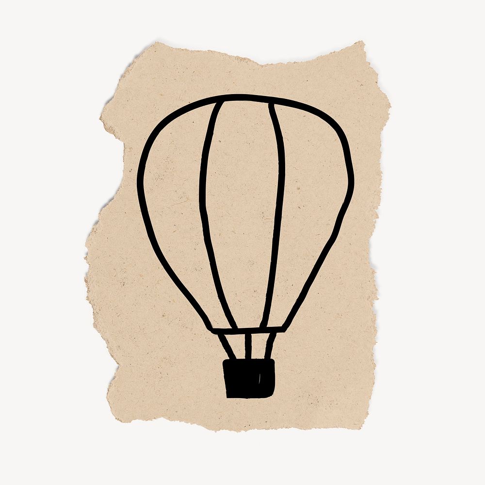 Hot air balloon doodle, torn paper design