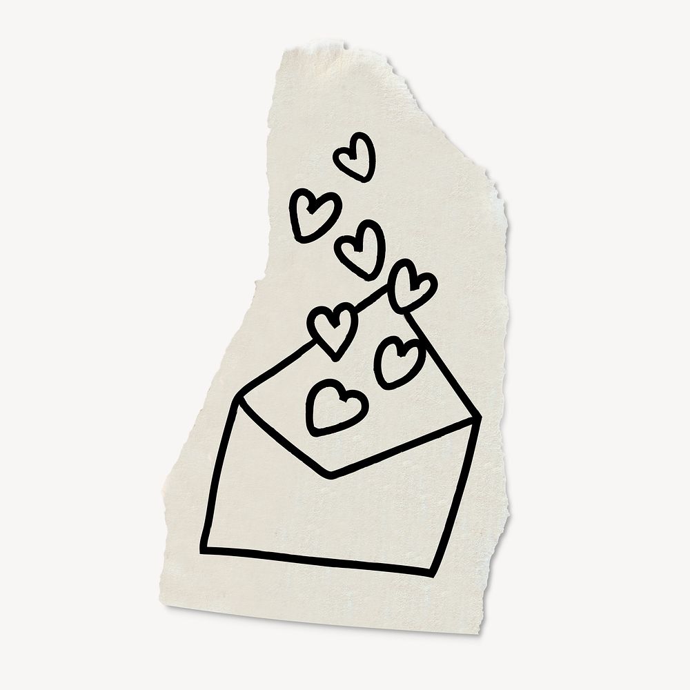 Love letter png doodle, torn paper, illustration, off white design psd