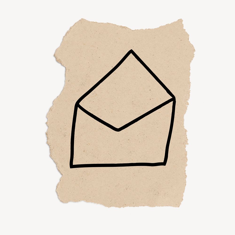 Cute letter doodle illustration, ripped paper, beige design