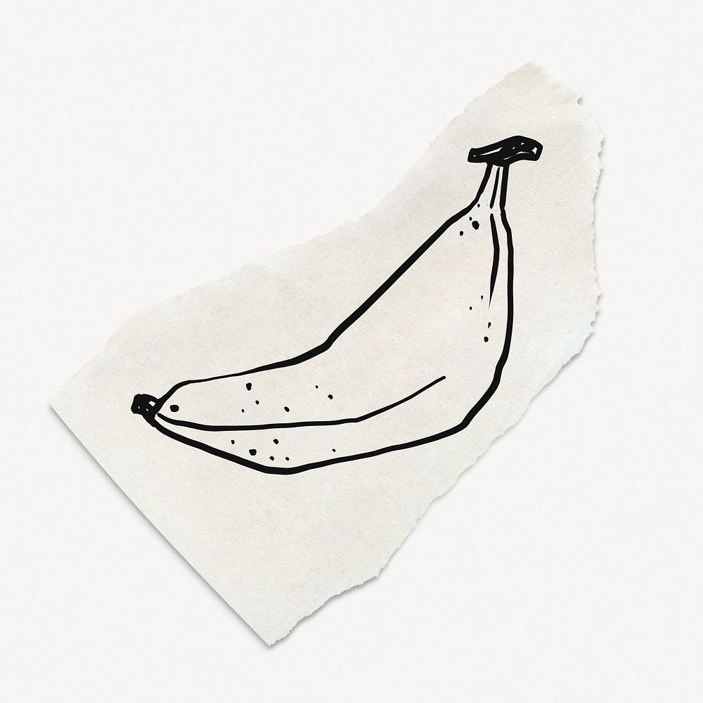 Banana doodle, cute illustration, ripped paper, off white design psd