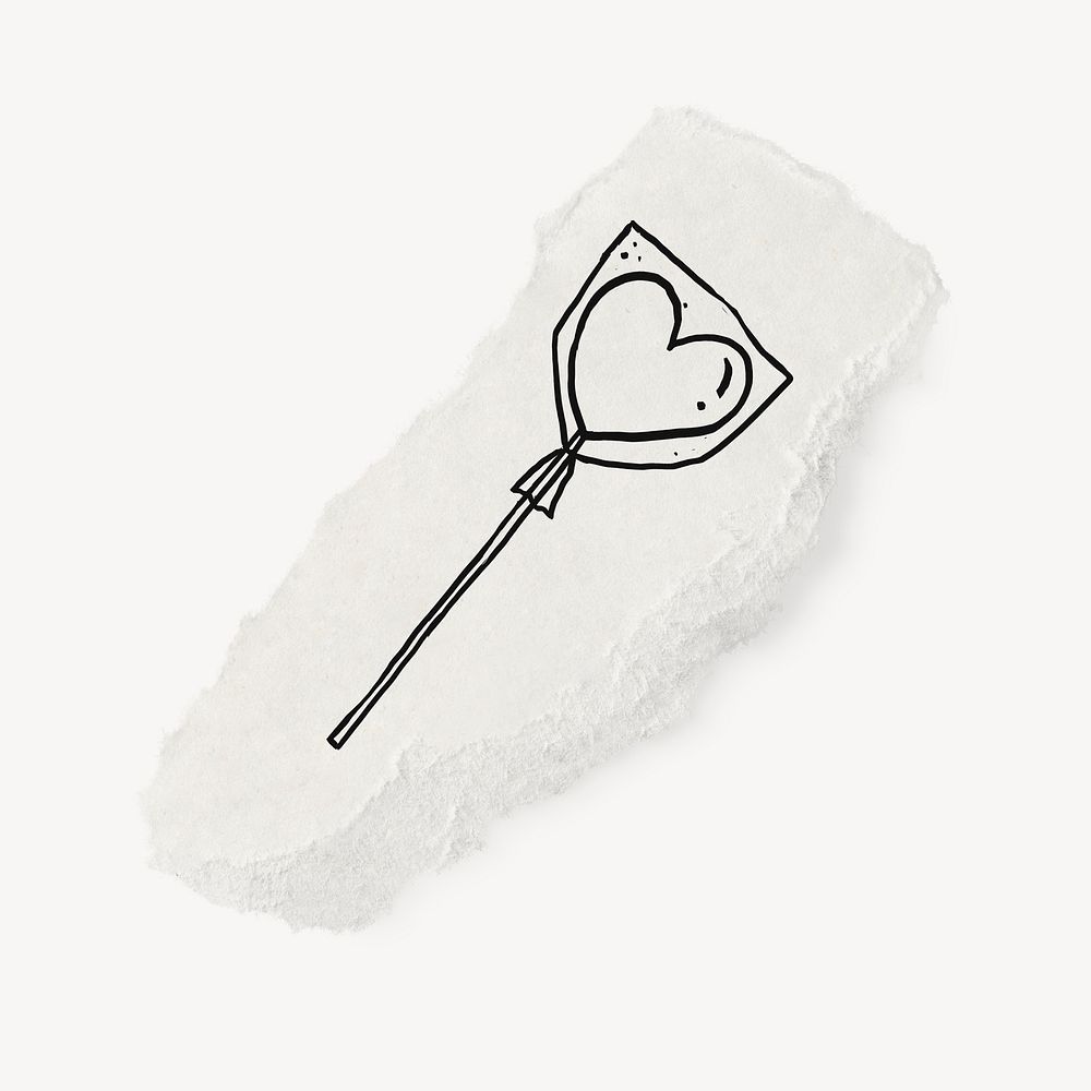 Lollipop doodle, cute illustration, ripped paper, off white design psd