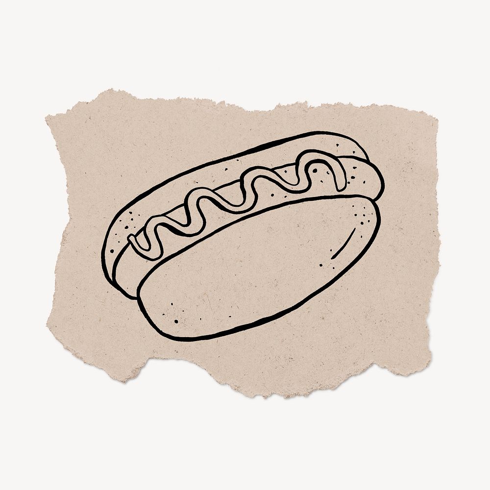 Hamburger doodle, cute illustration, ripped paper, illustration psd