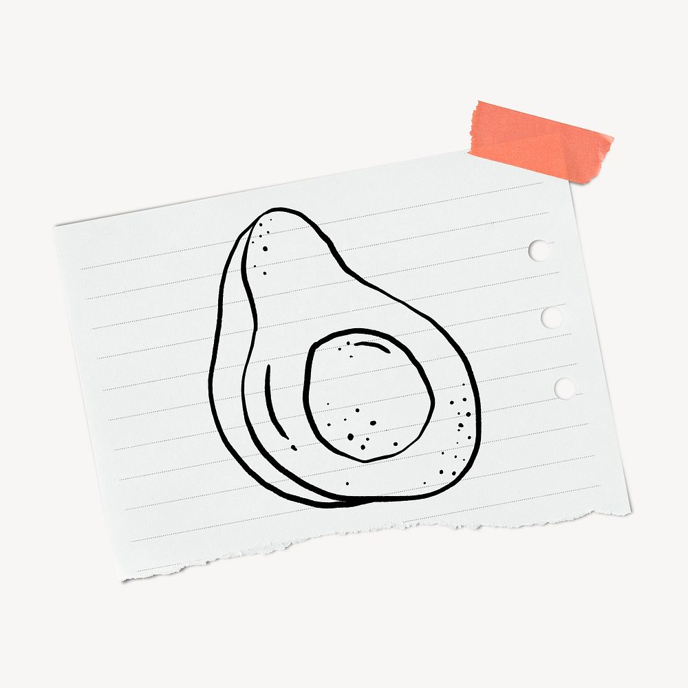 Avocado doodle, cute illustration, stationery paper, off white design psd