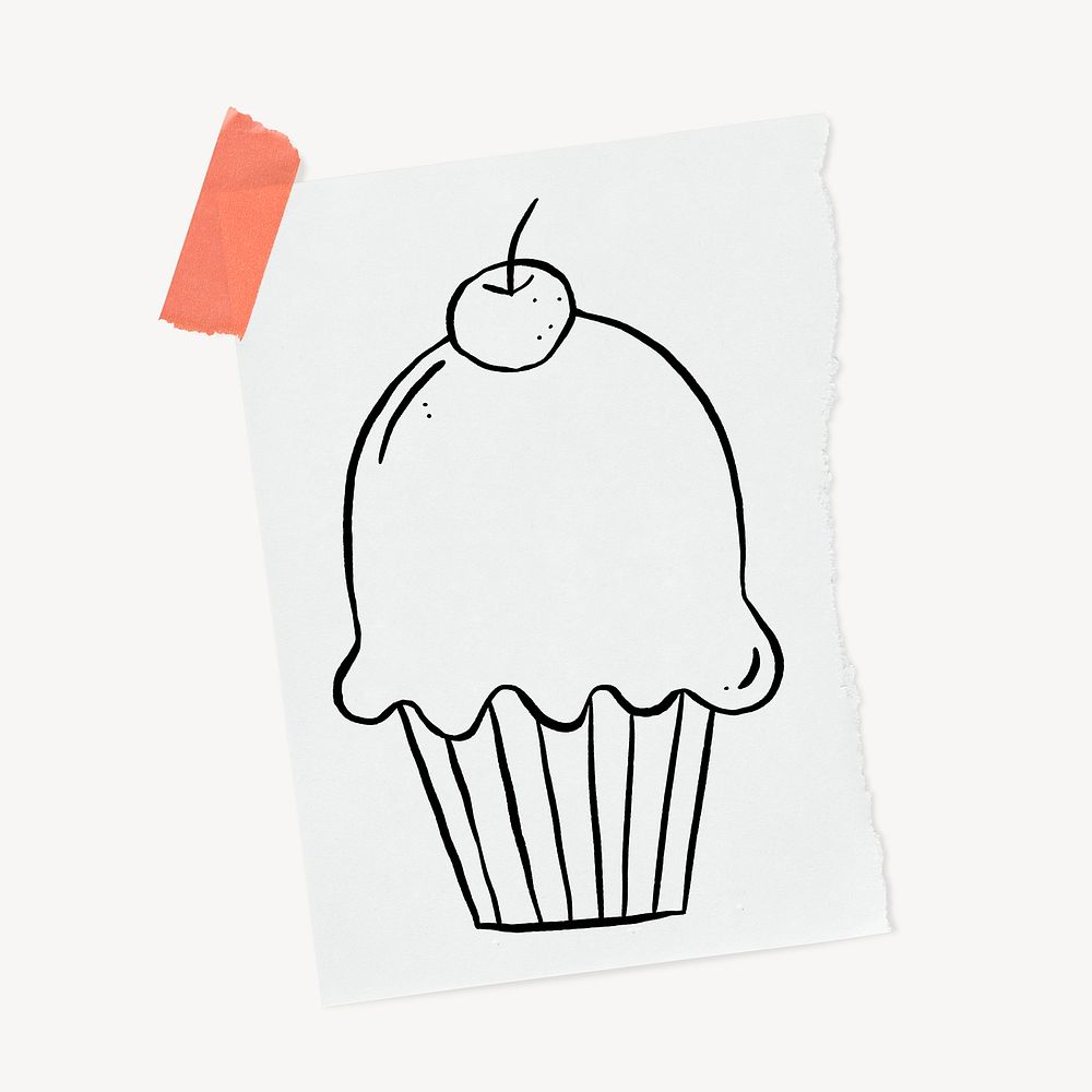 Cupcake doodle, cute illustration, stationery paper, off white design psd