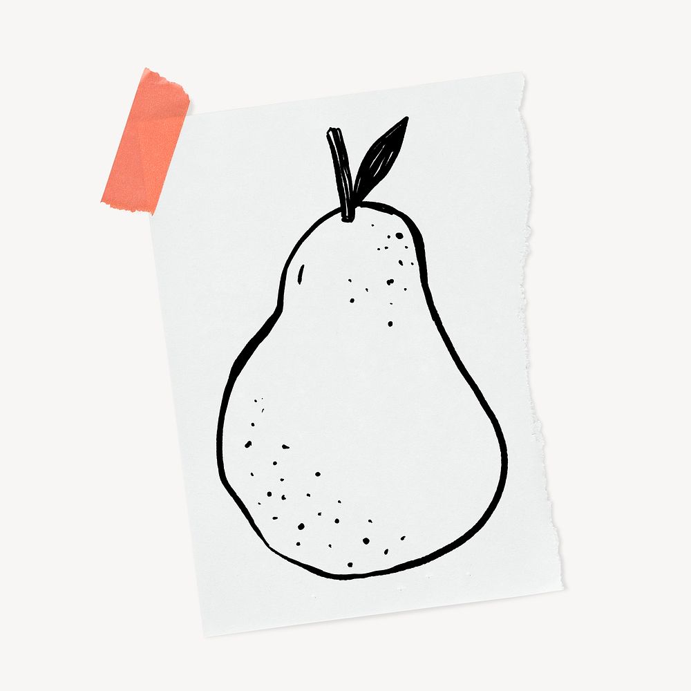 Pear doodle, cute illustration, stationery paper, off white design psd