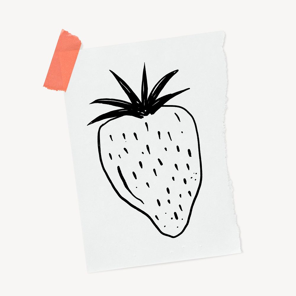 Strawberry doodle, cute illustration, stationery paper, off white design psd
