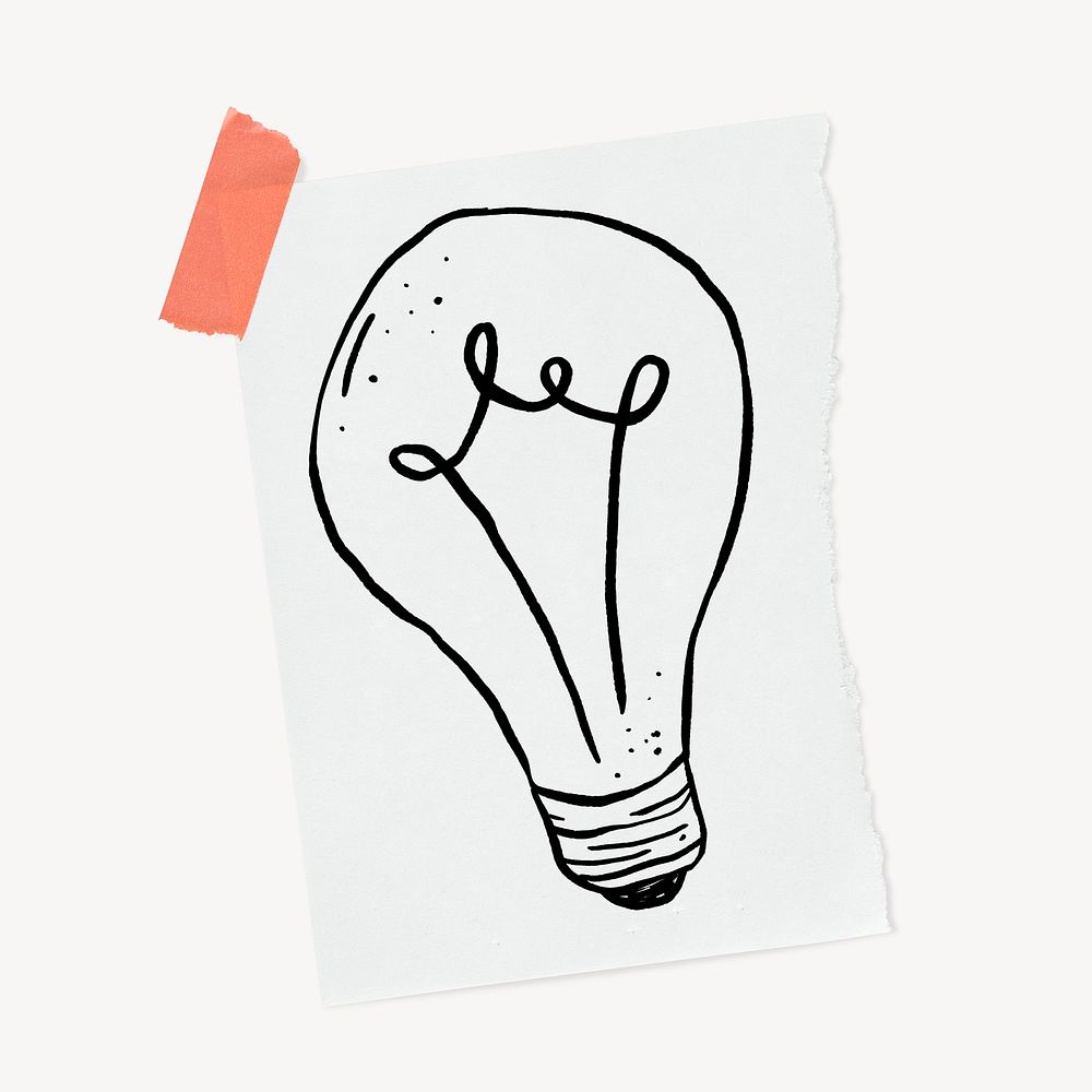 Light bulb png doodle, stationery paper, illustration, off white design psd
