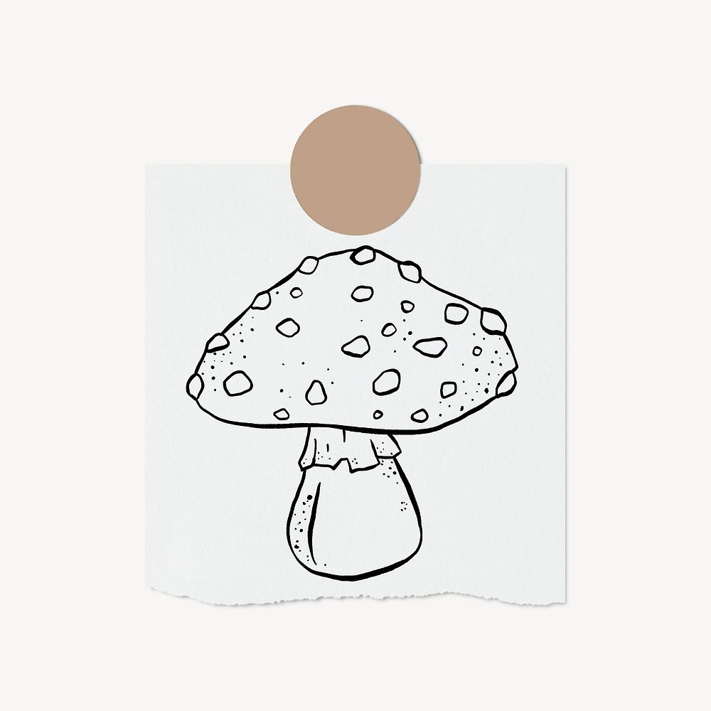 Cute mushroom doodle, stationery paper illustration, off white design psd