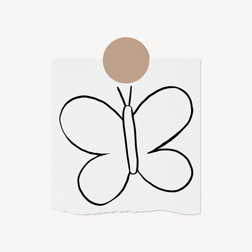 Cute butterfly doodle, stationery paper, off white design psd