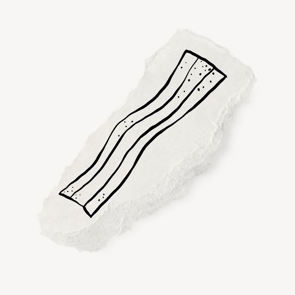 Bacon doodle, cute illustration, ripped paper, off white design psd