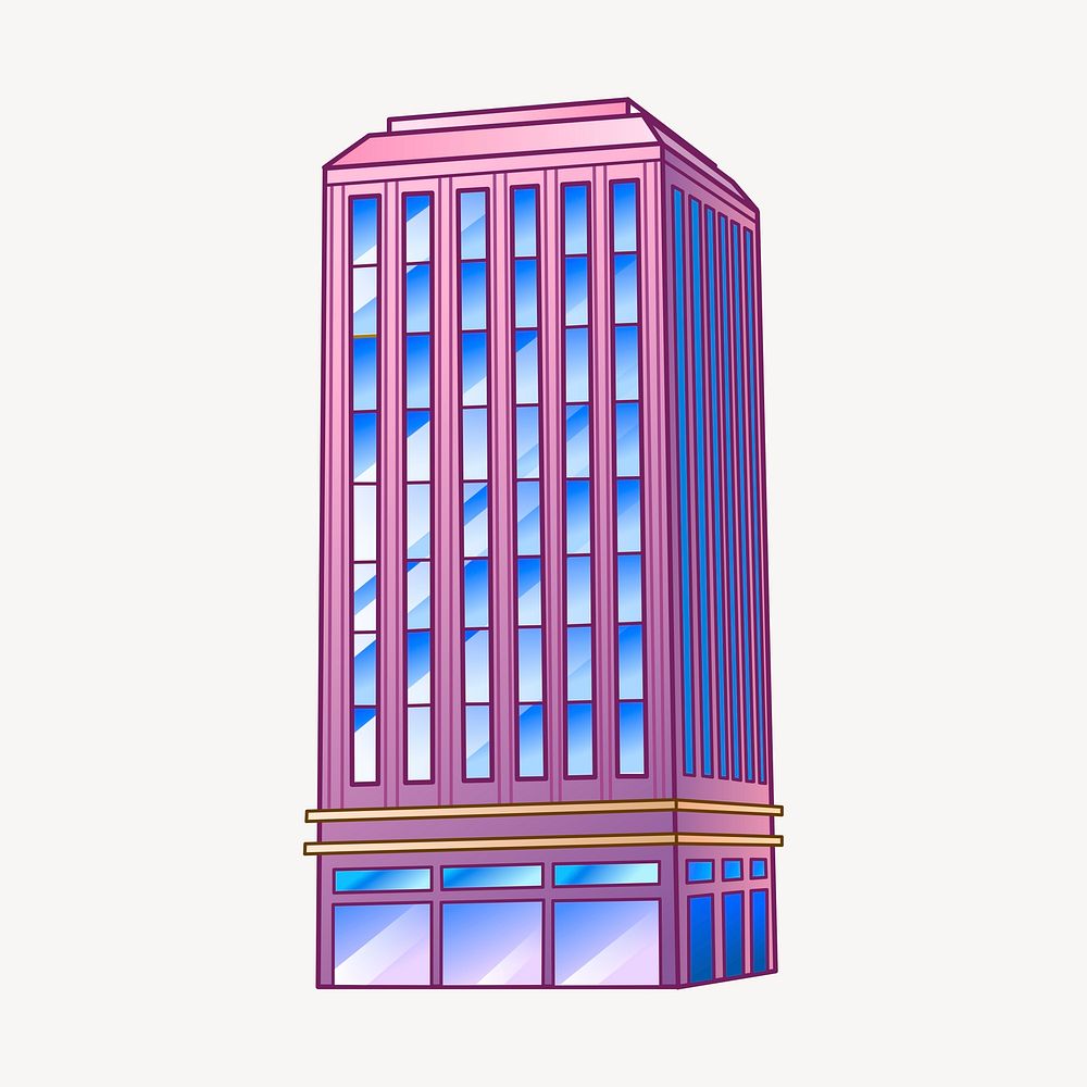 Purple office building clipart, cartoon architecture illustration vector. Free public domain CC0 image.