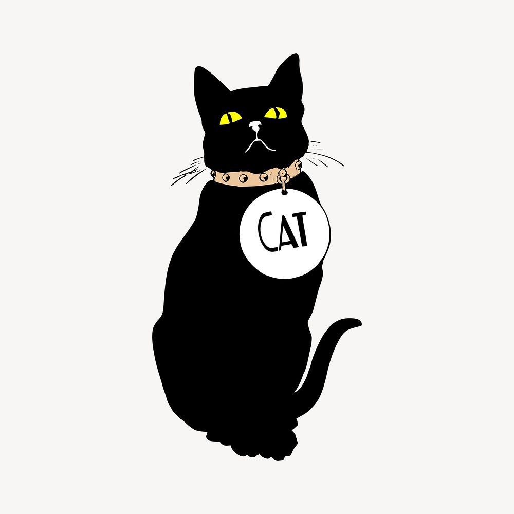 Black cat sticker, animal illustration psd. Free public domain CC0 image.