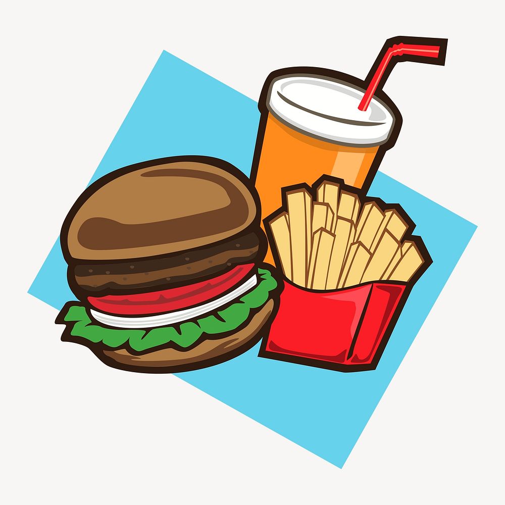Hamburger set sticker, fast food illustration psd. Free public domain CC0 image.