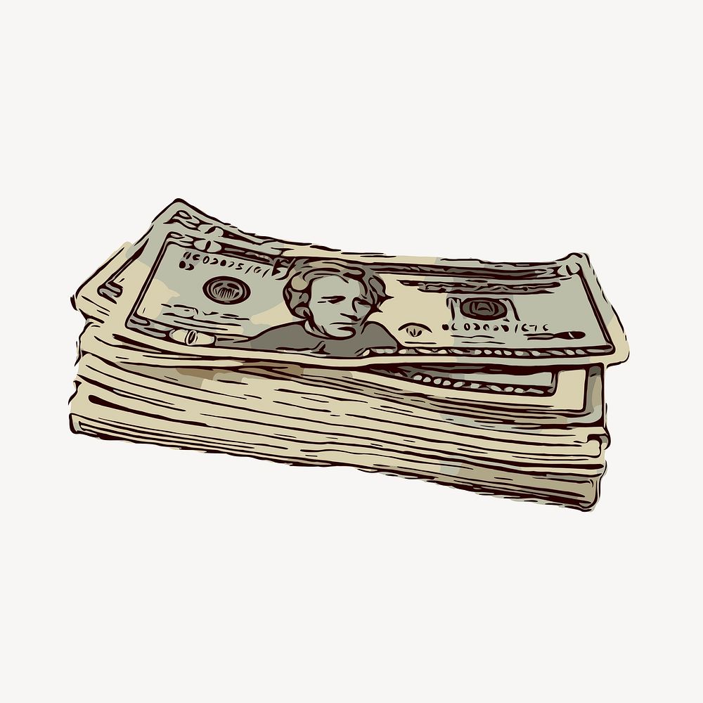 American money wad sticker, USD currency illustration psd. Free public domain CC0 image.