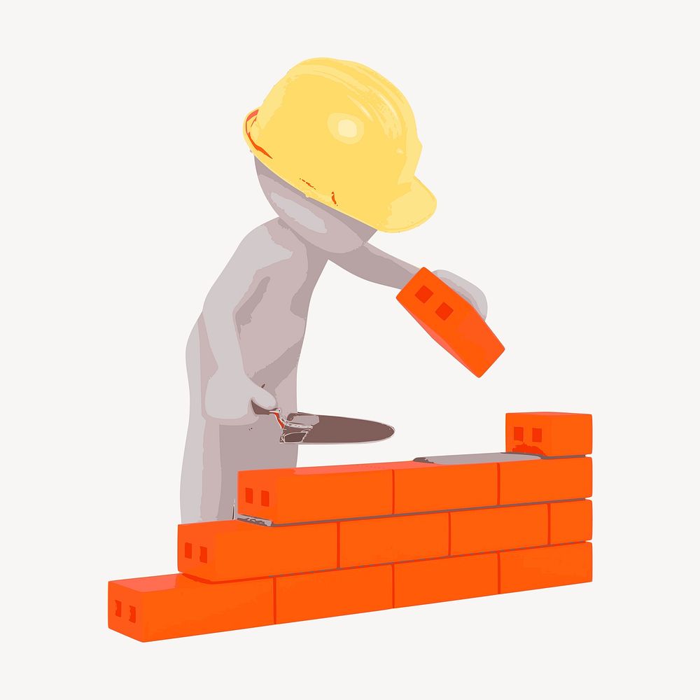 Construction worker sticker, job illustration psd. Free public domain CC0 image.
