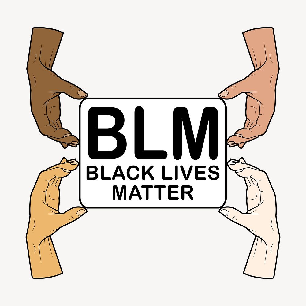 BLM typography clipart, equal rights protest illustration. Free public domain CC0 image.
