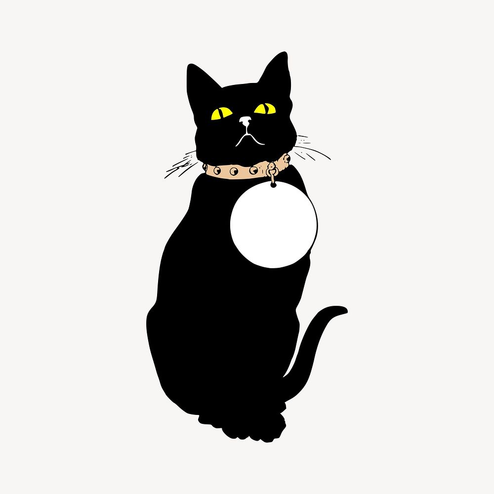Black cat sticker, animal illustration psd. Free public domain CC0 image.