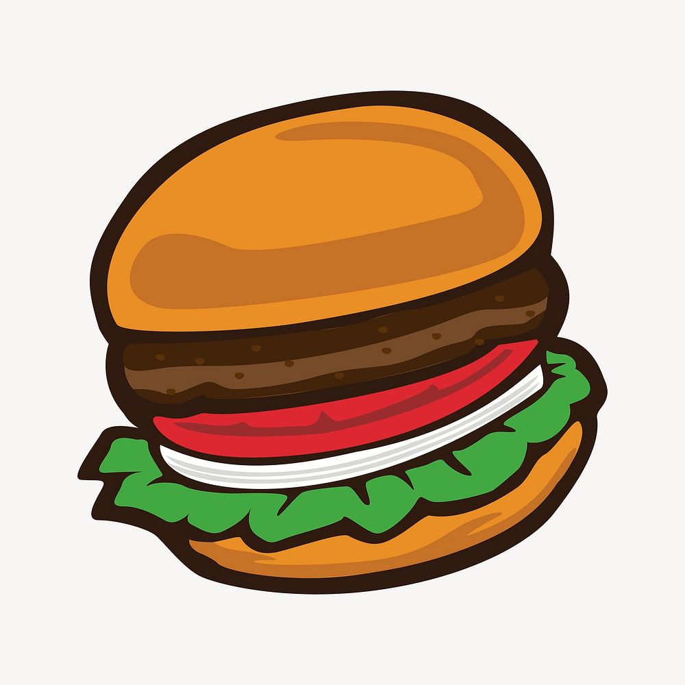 Hamburger sticker, fast food illustration psd. Free public domain CC0 image.