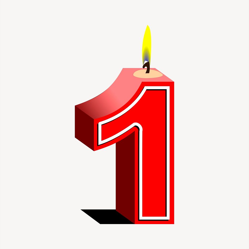 Number 1 birthday candle clipart, red 3D illustration. Free public domain CC0 image.