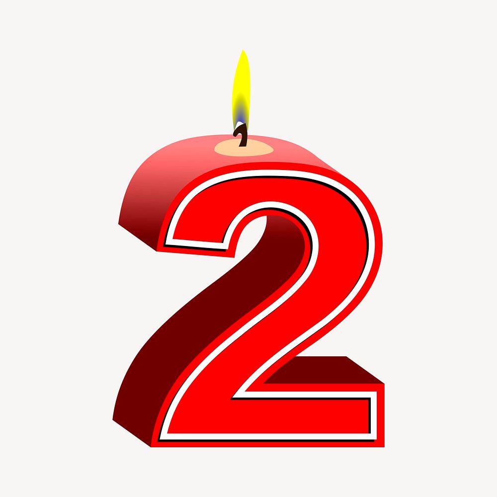 Number 2 birthday candle clipart, red 3D illustration vector. Free public domain CC0 image.