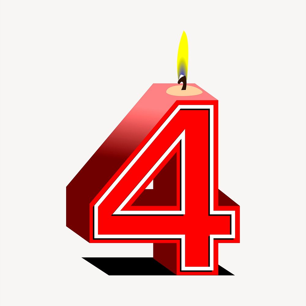 Number 4 birthday candle sticker, red 3D illustration psd. Free public domain CC0 image.