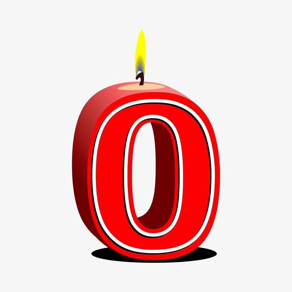 Number 0 birthday candle clipart, red 3D illustration. Free public domain CC0 image.