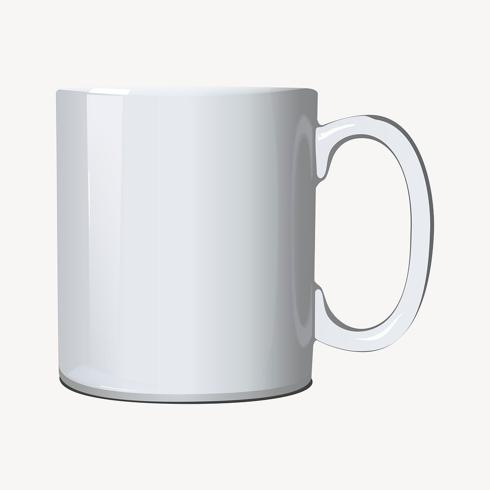 White mug clipart, object illustration vector. Free public domain CC0 image.