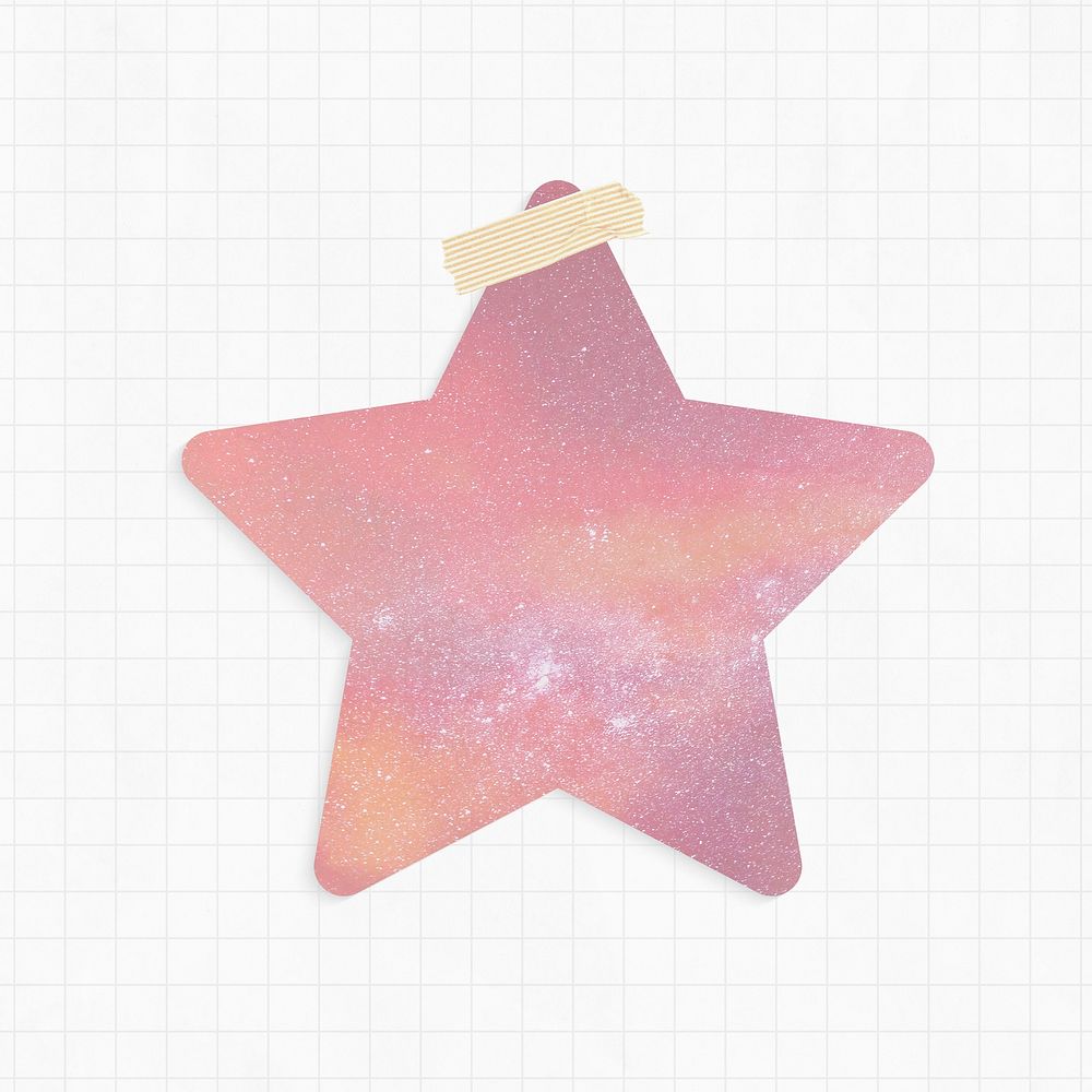 Paper note psd with pink galaxy background star shape and washi tape